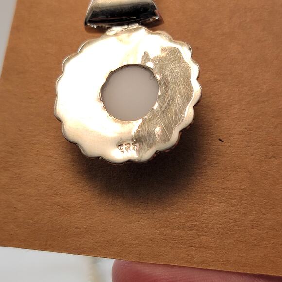 Vintage Silver Necklace with Moon Face Pendant Mother of Pearl and Purple Gem - Picture 9 of 10